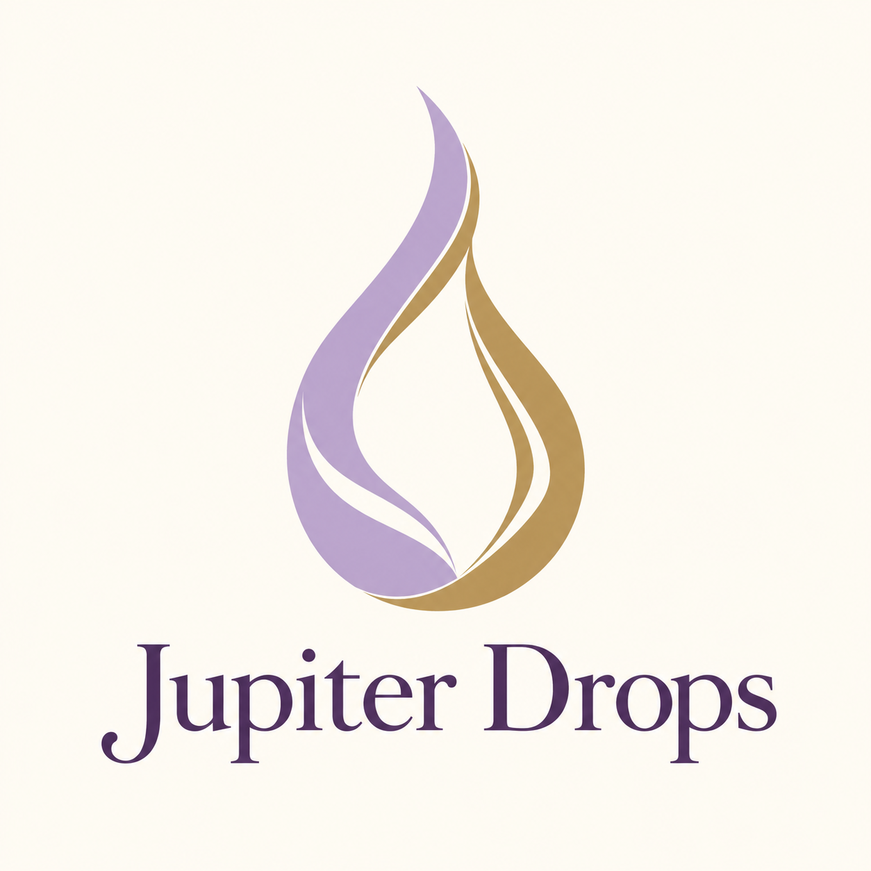 Jupiter Drops — lavender and gold flowing drop logo
