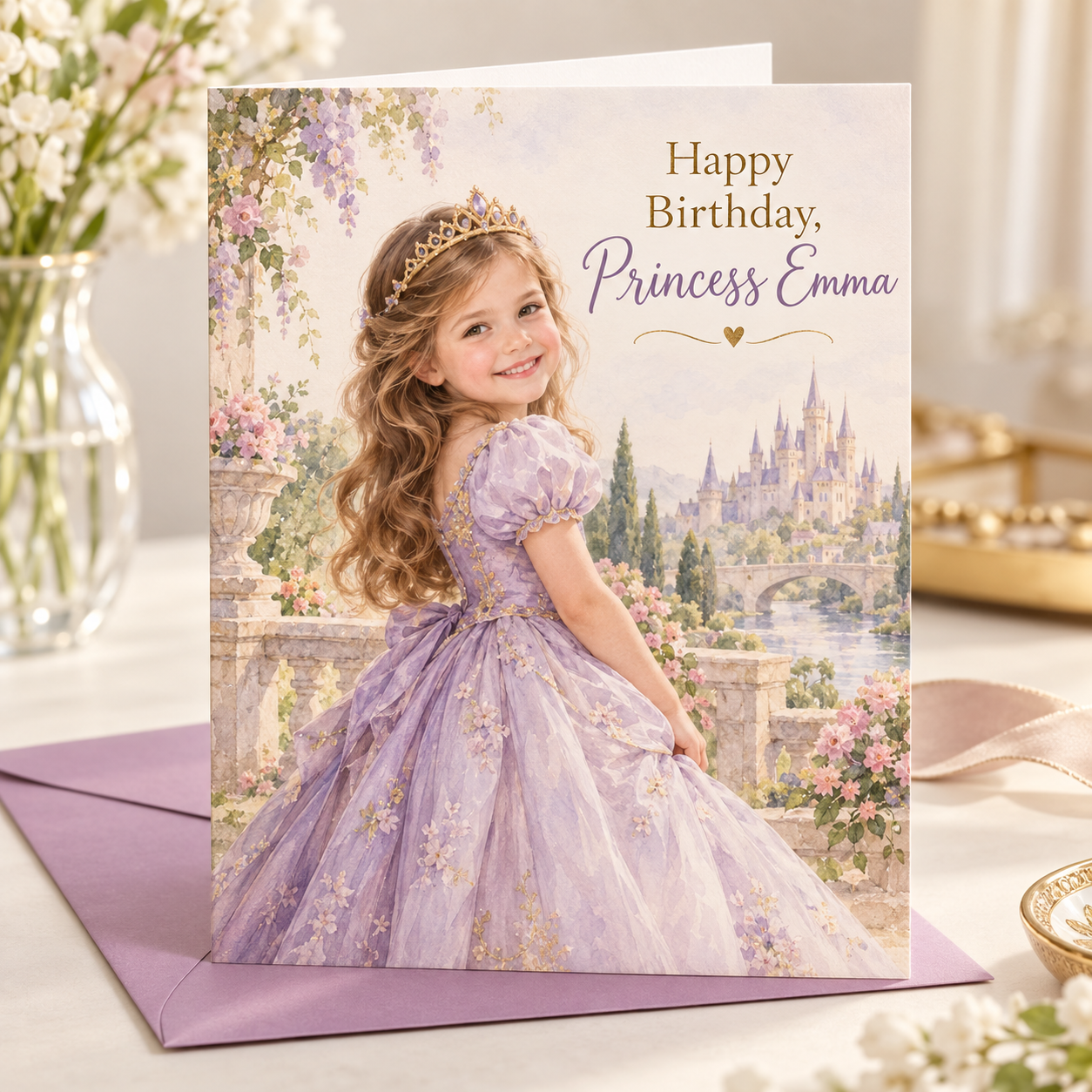 Personalized princess birthday greeting card